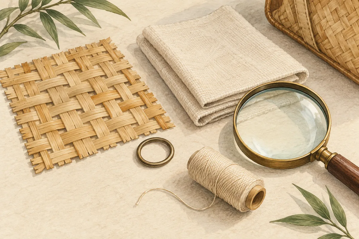 Bamboo weaving, fabric and metal components considered together