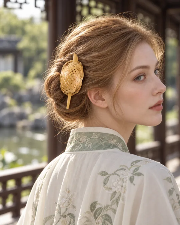 Natural Woven Oval Pin — styling photograph 1