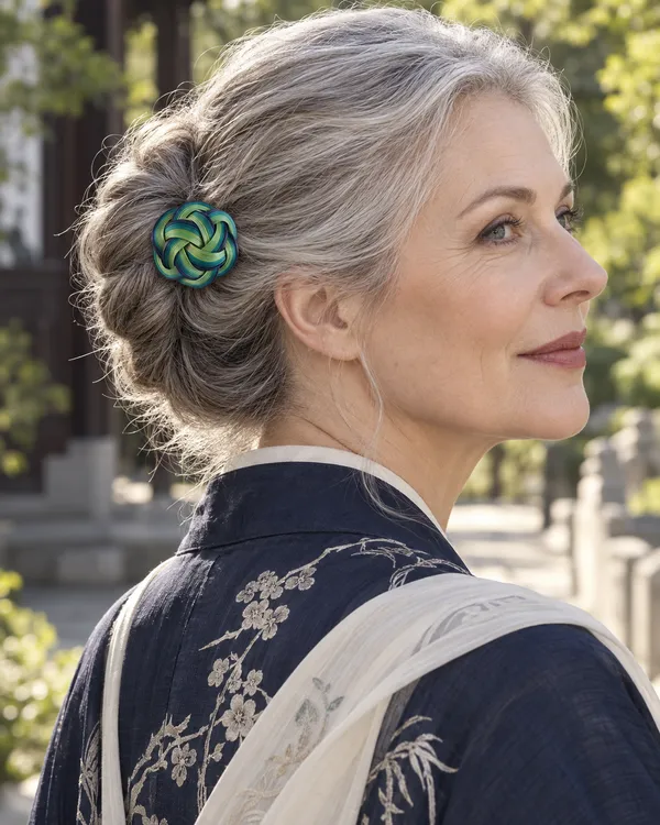 Blue & Green Woven Rosette — styling photograph 1