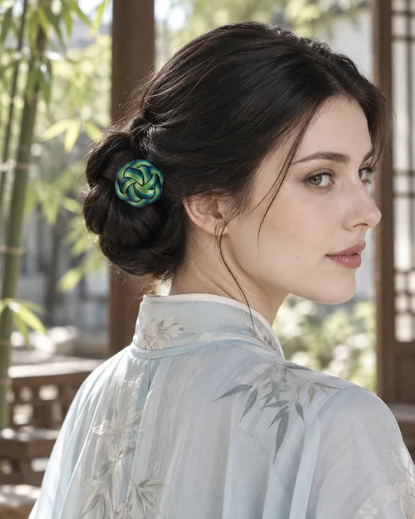 Blue & Green Woven Rosette — styling photograph 2
