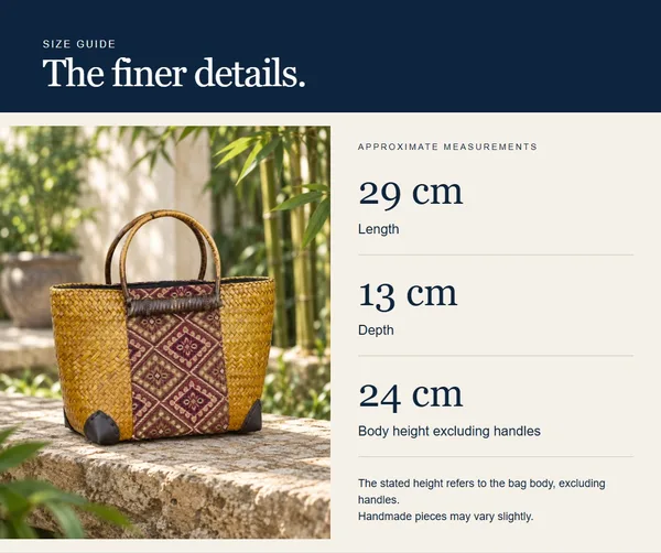 Pattern-panel tote — measurement diagram
