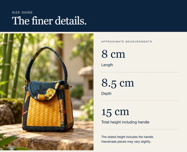 Botanical flap bag — measurement diagram
