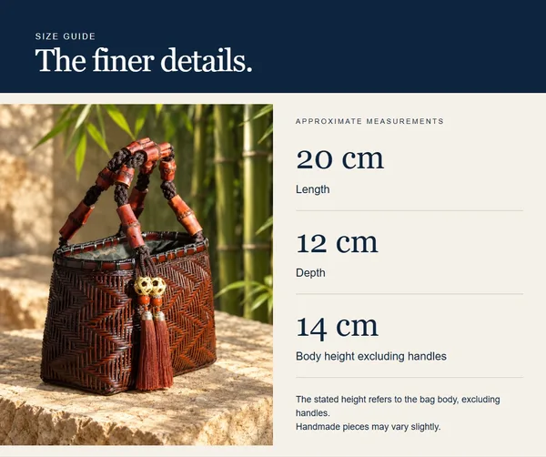 Dark weave handbag — measurement diagram