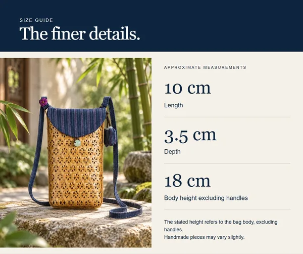 Indigo woven bag — measurement diagram