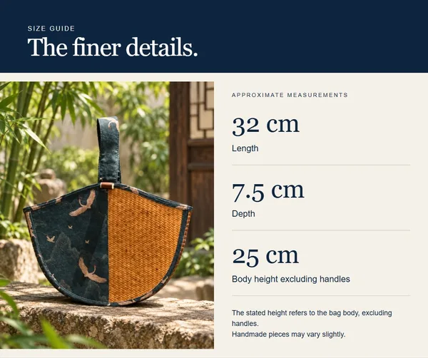 Fan silhouette bag — measurement diagram