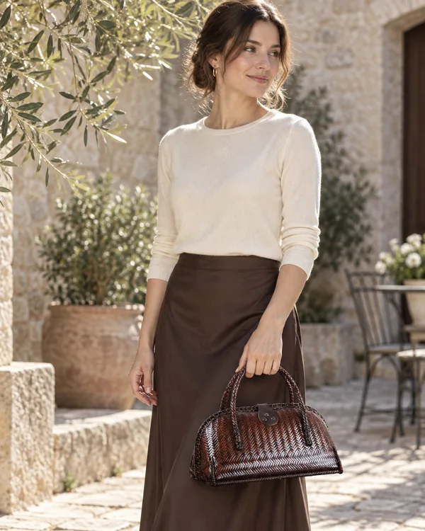 Deep brown dome bag — styling photograph 1