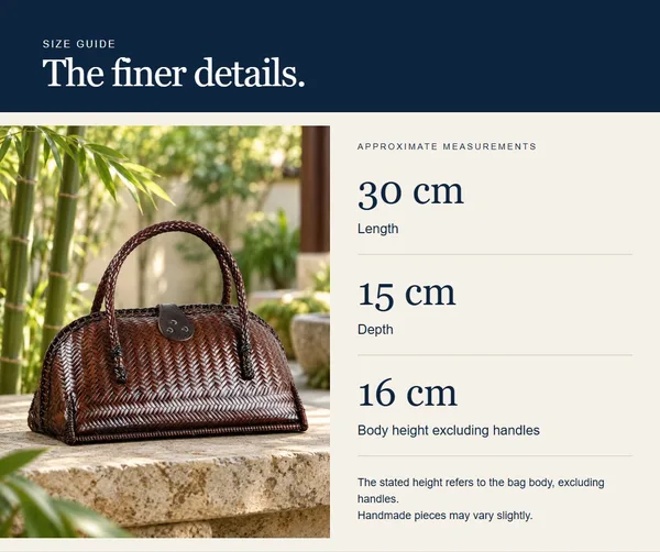 Deep brown dome bag — measurement diagram