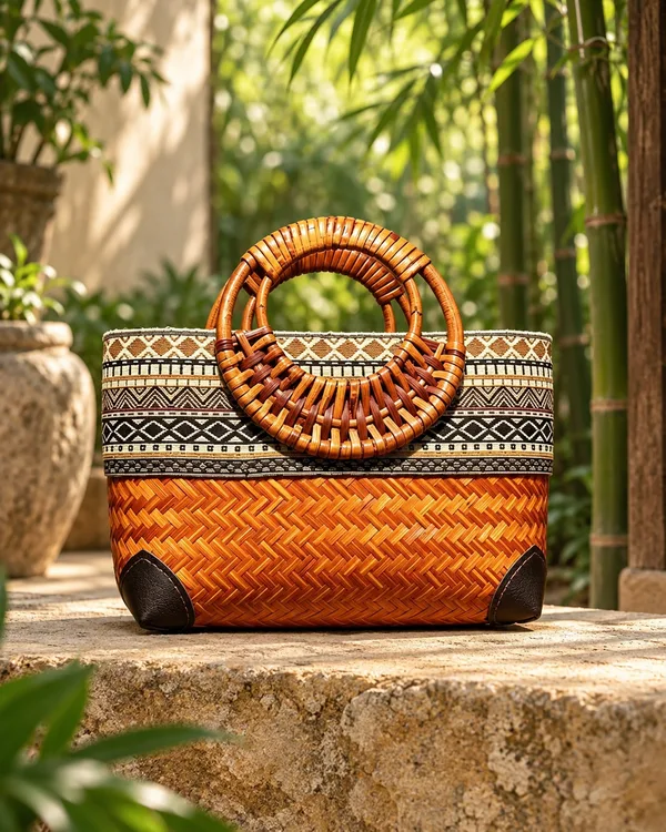 Circle-handle patterned tote