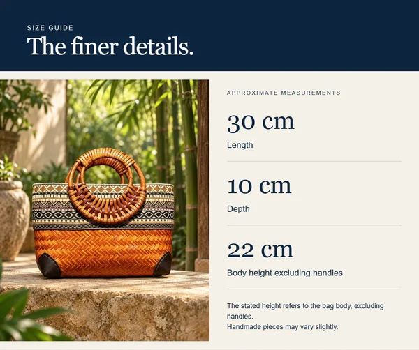Circle-handle patterned tote — measurement diagram